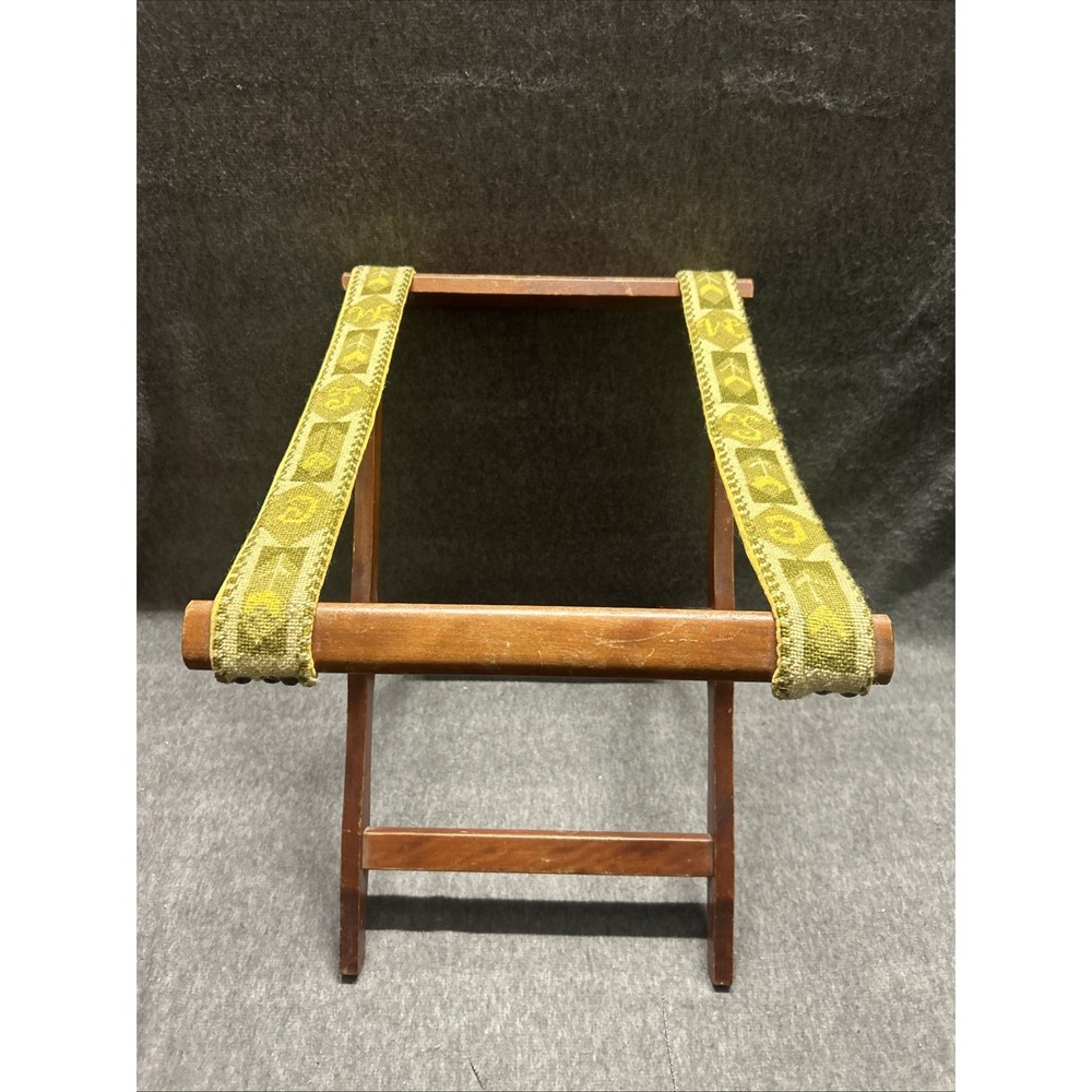 Vintage Wood Butler's Serving Tray Luggage Suitcase Folding Rack Stand 19" Tall - Picture 2 of 12